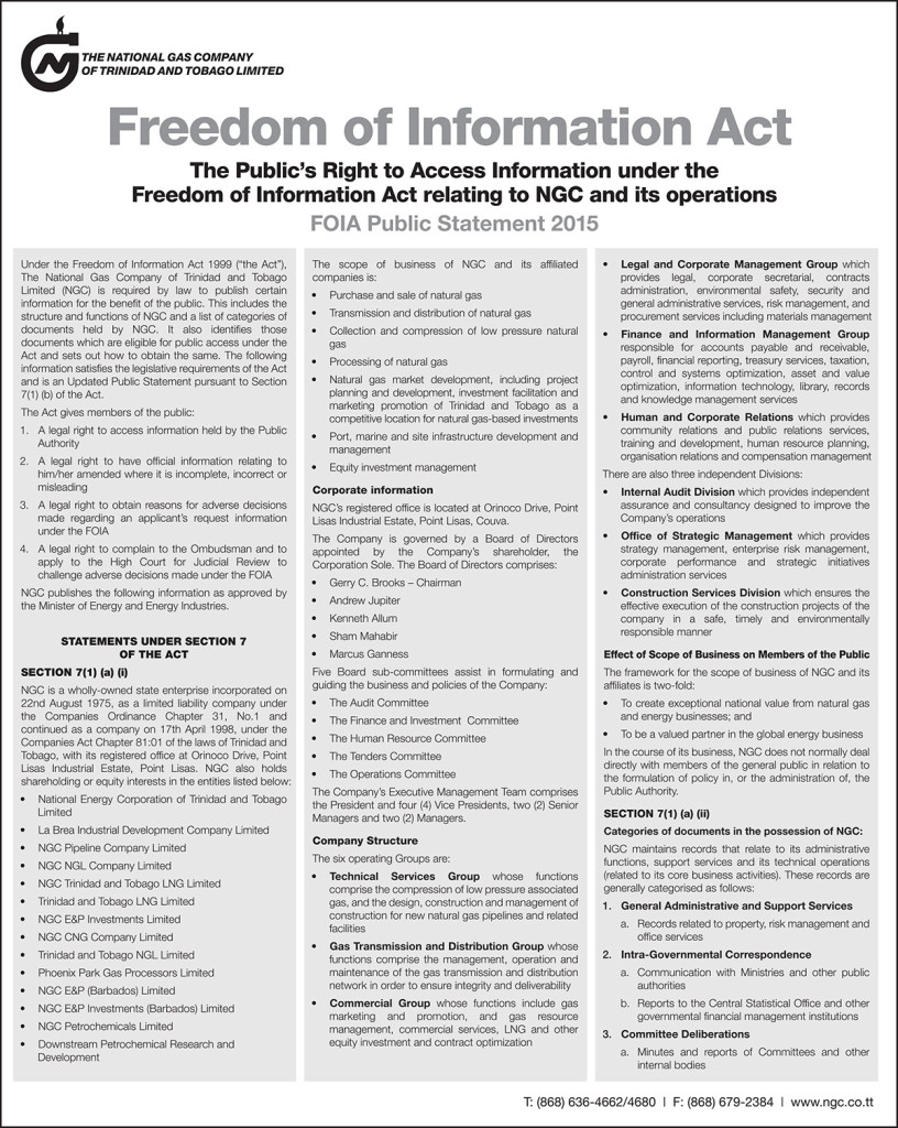 Freedom of Information Act Public Statement 2015 NGC
