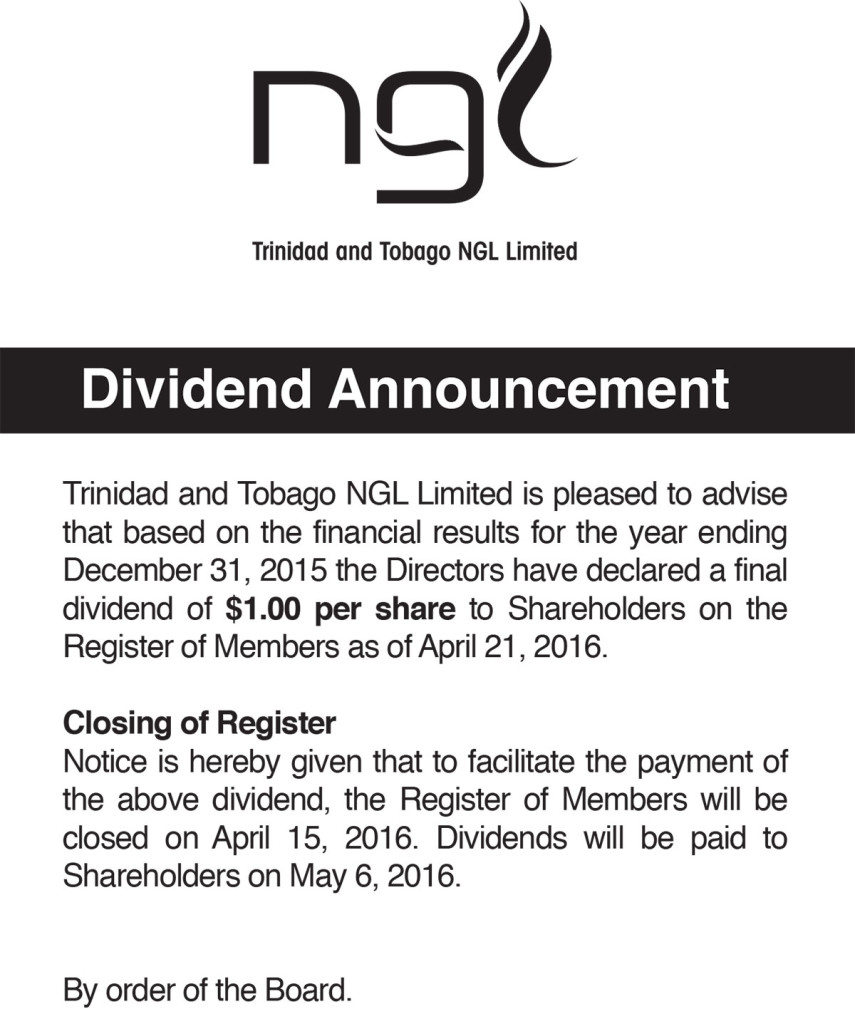 Trinidad and Tobago NGL Limited Dividend Announcement NGC