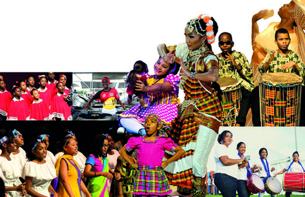 NGC | A collage of diverse cultural performances, including musicians in red, traditional drummers, dancers in colorful attire, and singers in white.